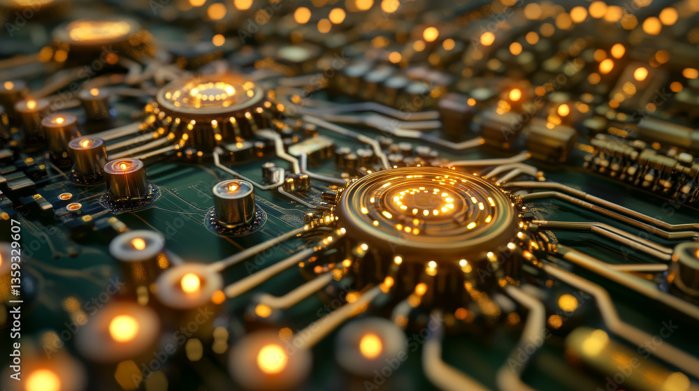 Aufkleber ai brain. big data processing. future processor. quantum cpu in nanotech computer network. 3d illust
