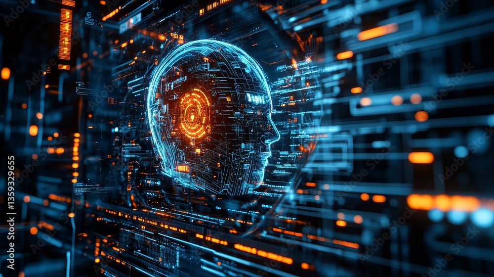 Poster digital space. futuristic databases and artificial intelligence concept. abstract 3d illustration of