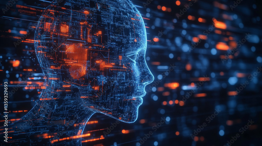Poster digital space. futuristic databases and artificial intelligence concept. abstract 3d illustration of