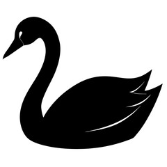 swan bird black silhouette vector, Simple silhouette Design vector icon with white background. Wild bird