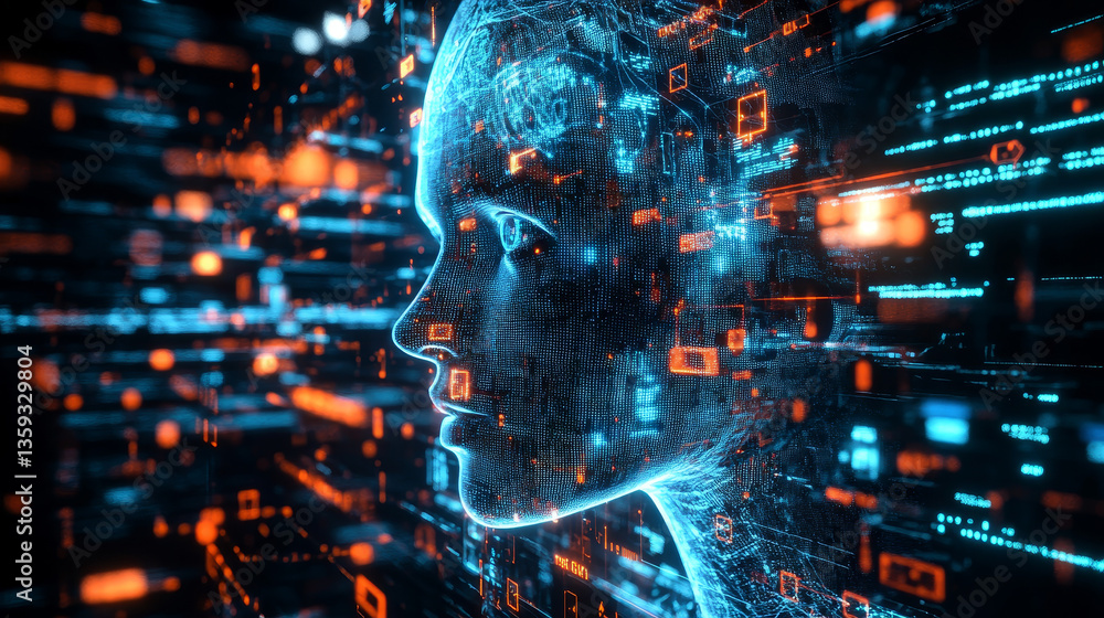Poster digital space. futuristic databases and artificial intelligence concept. abstract 3d illustration of