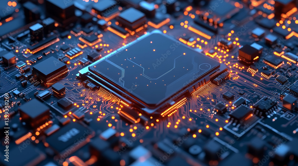 Poster digital mind. work on the creation of artificial intelligence. wireless network technology. 3d illus