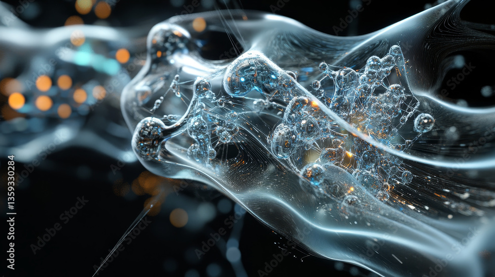 Poster tiled cyber structure. nanotechnologies in processors and computer circuits. 3d illustration of digi