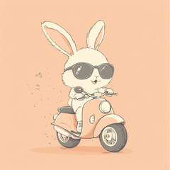 rabbit sitting on the scooter