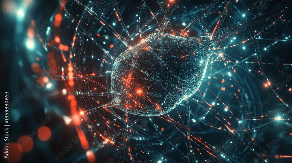 Poster digital mind. work on creation of artificial intelligence. wireless network technology. 3d illustrat