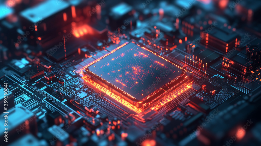 Poster digital mind. work on the creation of artificial intelligence. wireless network technology. 3d illus