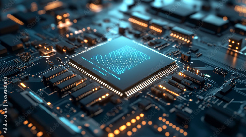Poster digital mind. work on the creation of artificial intelligence. wireless network technology. 3d illus
