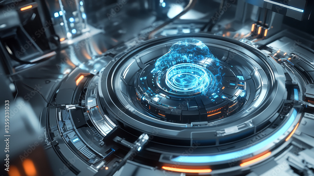 Poster virtual data center. digital streams and future technology. deep machine learning 3d illustration. f