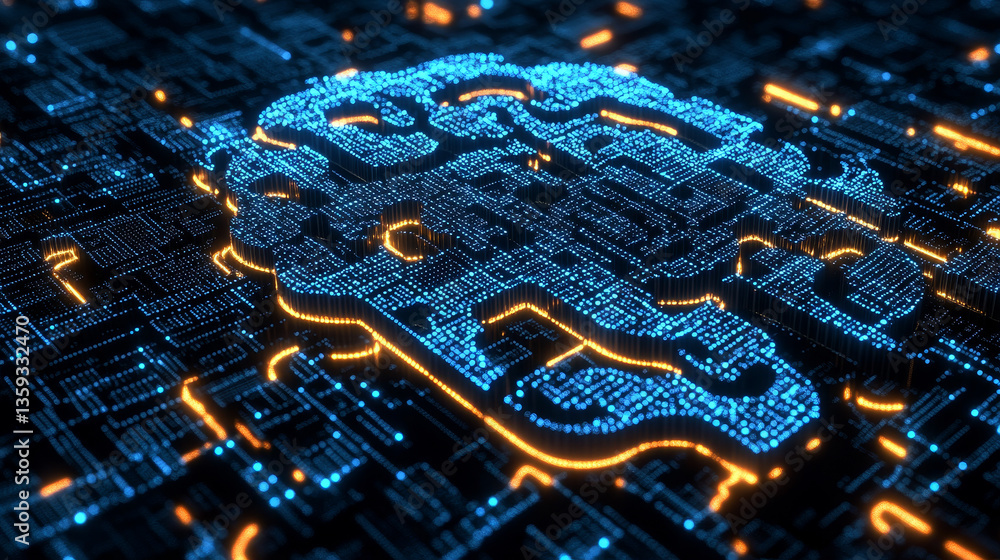 Poster code and cipher of the crypto field. neuro network 3d illustration. big data cyber stream