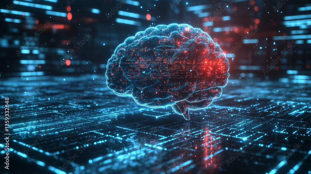 Poster digital mind. technocratic concept of future. abstract reactor core. quantum processor and big data.