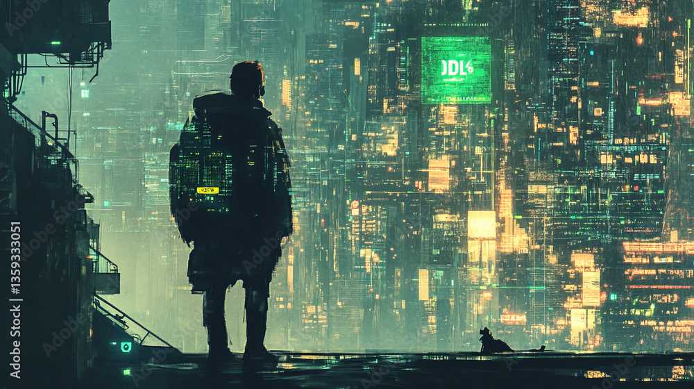Poster protected data. vortex data flow technology. cyberpunk funnel 3d illustration. information flow in a