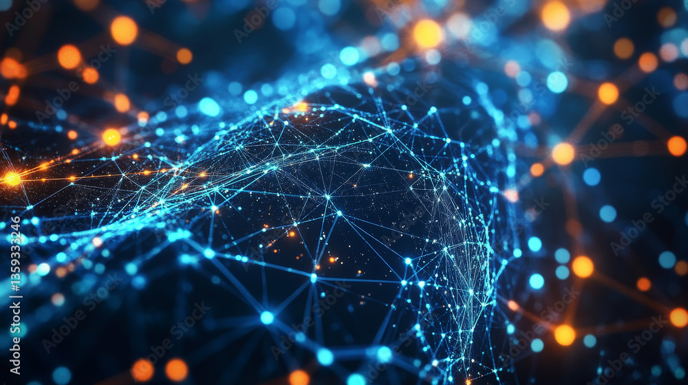Poster cybersecurity. global network. blockchain 3d illustration. neural networks and artificial intelligen