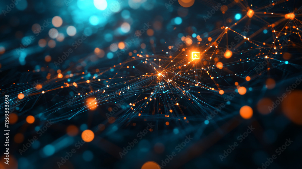 Poster cybersecurity. global network. blockchain 3d illustration. neural networks and artificial intelligen