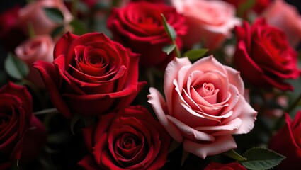 Fototapeta premium Elegant Red Roses on a Deep Black Canvas, A Romantic Valentine's Day Backdrop