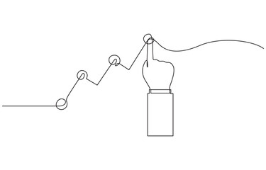 Hand holding arrow with growth graph continuous line drawing, Continuous One Line Drawing Assessment Icons Concept. Single Line Vector Illustration.