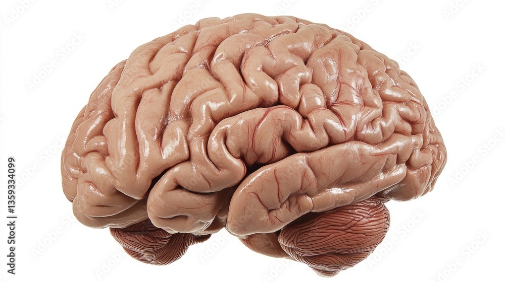 Poster human brain anatomy: detailed view of cerebral cortex and structures