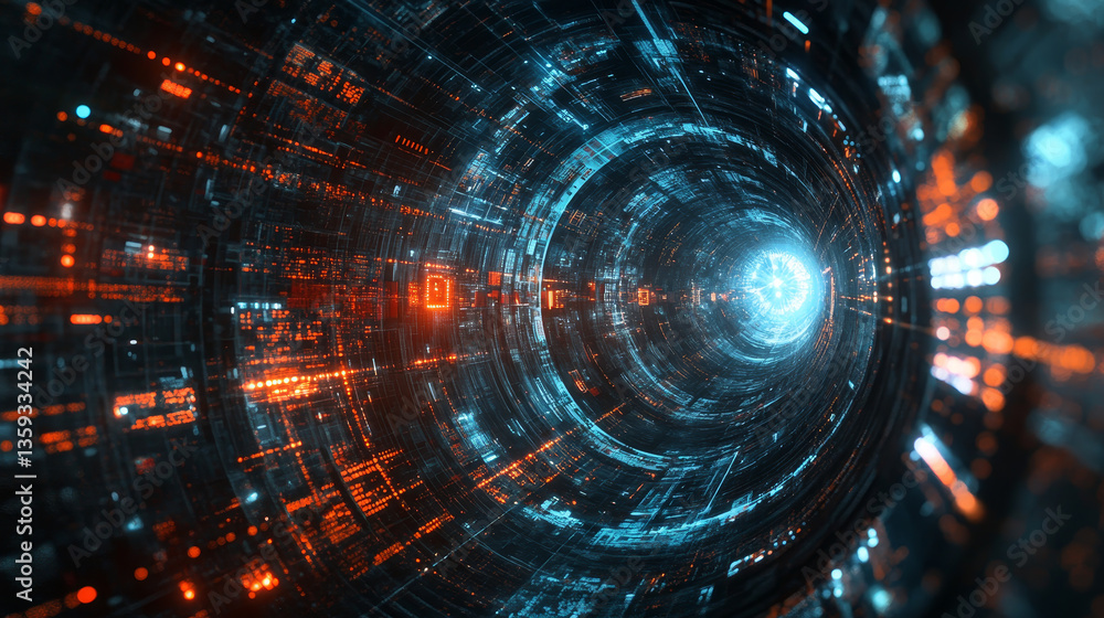 Poster information blocks in the data stream. big data concept. quantum computer. nanotechnology of the fut
