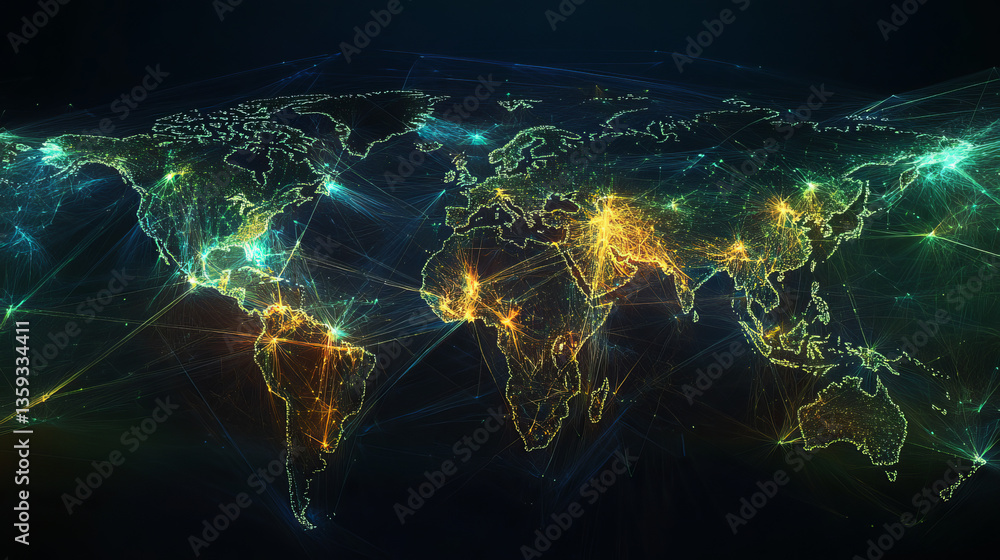 Poster global information network. the concept of big data. abstract 3d illustration of polygonal elements.