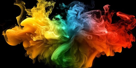 Obraz premium Colorful Ink Cloud, Colorful Acrylic Paint in Water, Color Explosion on Black Background