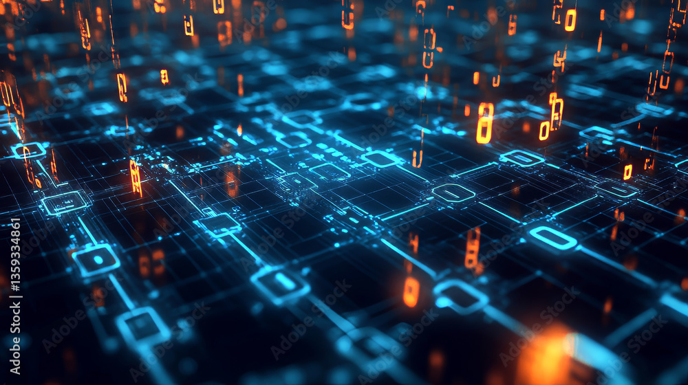 Poster dig data concept. information flows in cyberspace. blockchain technology. global digital network of 