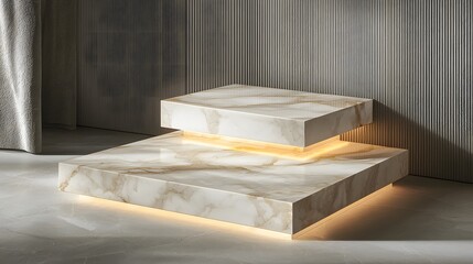 Modern marble display stand contemporary interior product showcase stylish lighting elegant design