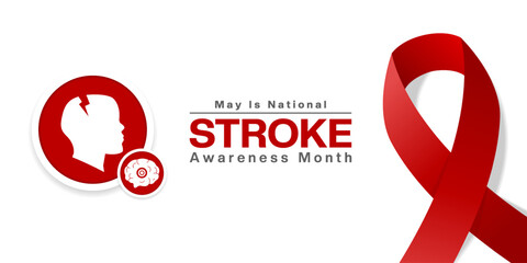 May Is National Stroke Awareness Month. Human, ribbon and brain. Great for posters, banners, social media and more. White background. 