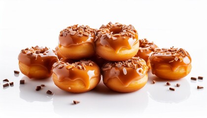 Mini Salted Caramel Donut with Chocolate Sprinkles on White Background Isolated