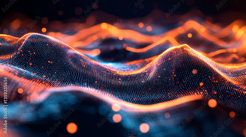 Poster information loop, encoded data, data stream 3d illustration. linear waves in cyberspace. electrical 