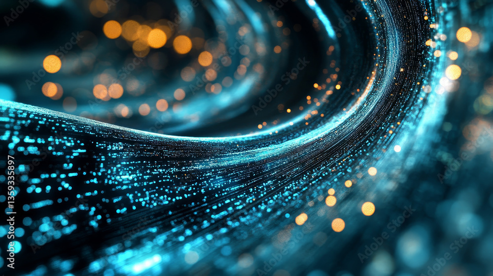 Poster information loop, encoded data, data stream 3d illustration. linear waves in cyberspace. electrical 
