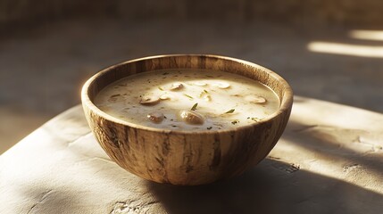  Creamy Mushroom Soup in Rustic Bowl on Dark Background