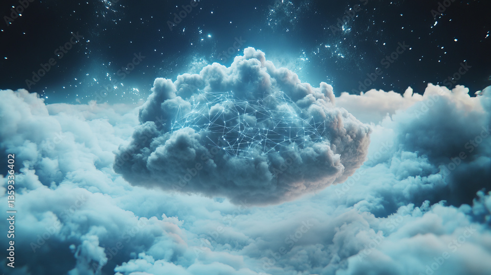 Poster cyber network of planetary communication. orbital digital cloud of the global database. 3d illustrat
