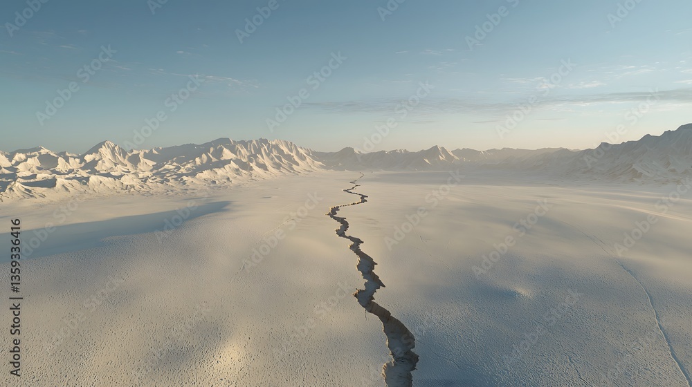 Aufkleber dramatic fault line cutting through the vast desolate desert landscape with rugged mountains in the 