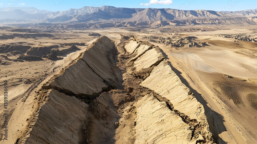 Poster expansive desert terrain featuring a dramatic fault line formation created from lidar point cloud da