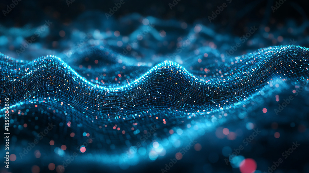 Poster information loop, encoded data, data stream 3d illustration. linear waves in cyberspace. electrical 