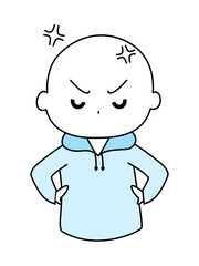 怒っている表情　青色