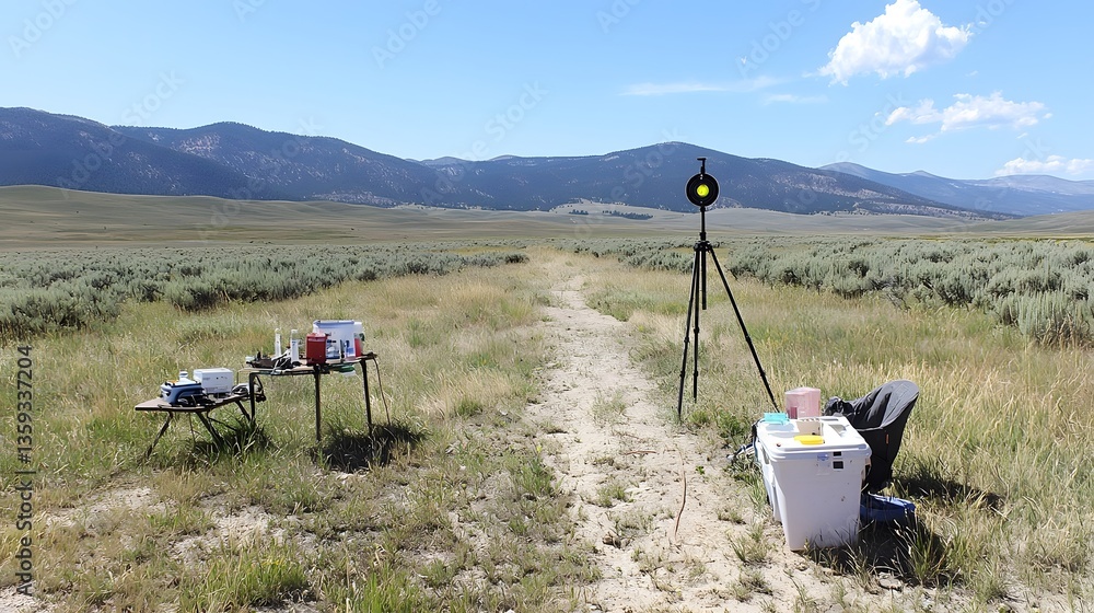 Aufkleber Ground penetrating radar technology deployed in a rugged remote field setting to detect underground fault movements and analyze geological features in an earthquake prone zone