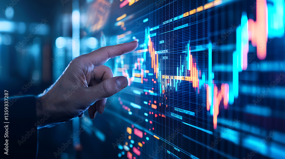 Poster analyzing financial data trends with interactive charts digital workspace infographic modern environ