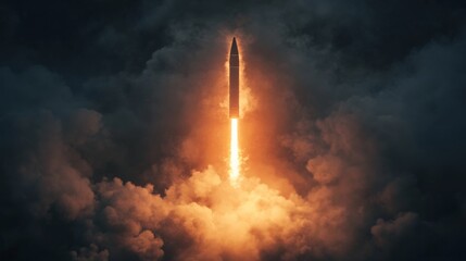 Obraz premium Missile Launch in a Stormy Sky