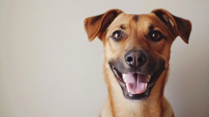 Obraz premium Cute happy dog sitting and posing on white background, German Shepherd dog