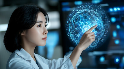 Naklejka premium Analyzing data patterns laboratory digital visualization high-tech environment close-up view innovation insights