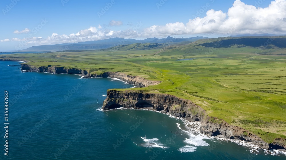 Poster majestic coastal cliffs rise up from the crashing waves of the open ocean creating a dramatic and ru