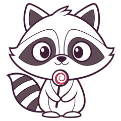 Cartoon Raccoon Holding Lollipop with Stripes on its Tail & Purple Accents