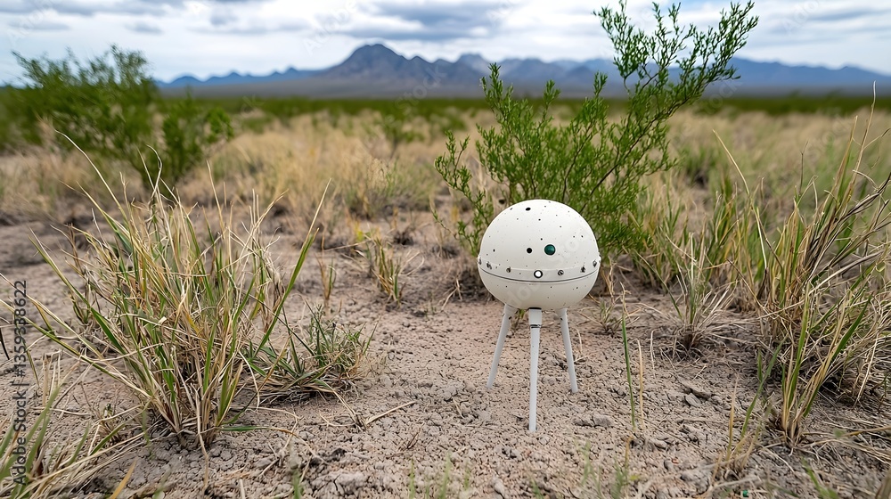 Poster Radar sensors installed in the arid desert landscape to monitor and collect real time data on seismic and geological activity in the surrounding environment