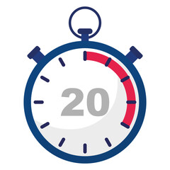 Stopwatch countdown icon. Number twenty focus. Timer measurement tool. Accurate clock symbol.