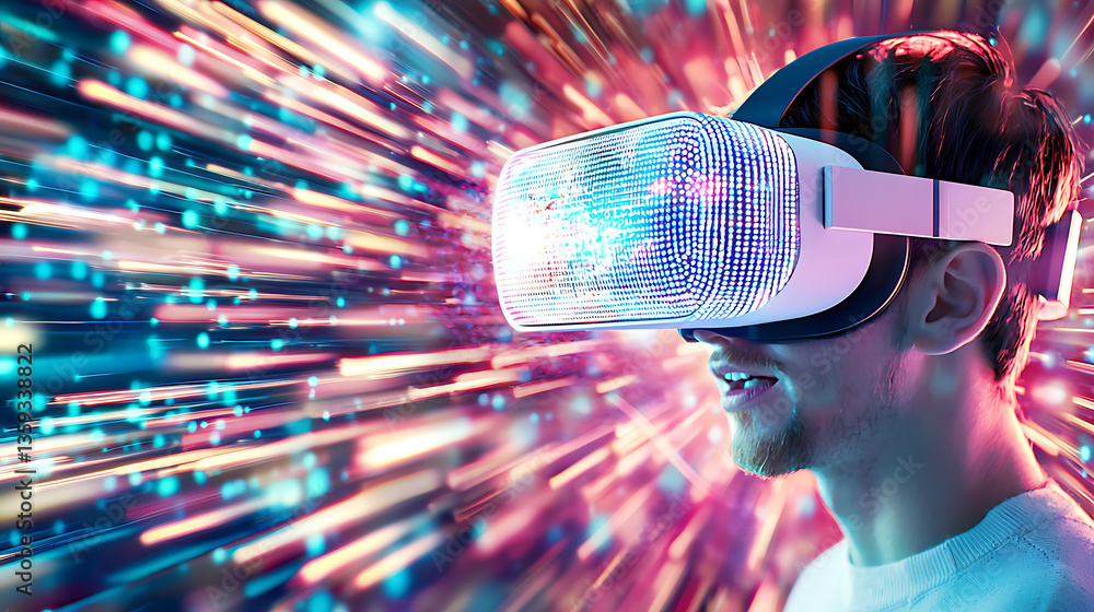 Poster exploring virtual reality adventures modern technology interactive media immersive environment close