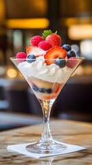Delicious Berry Trifle Dessert in Glass Coupe