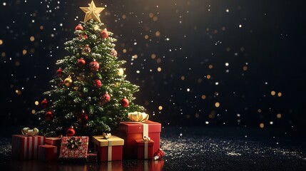  Decorated Christmas Tree with Gifts on White Background