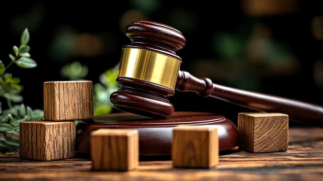 Judge's gavel resting on wooden blocks,  legal judgment, decision