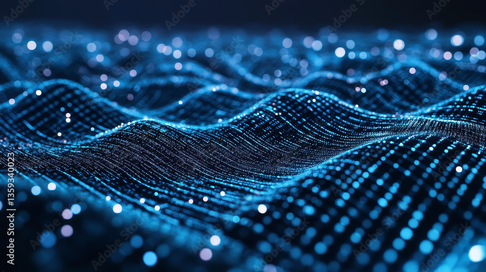 Poster binary code wave information. data flow, stream and business analytics. big data in global cyberspac