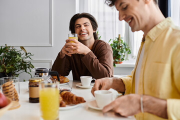 Couple enjoying breakfast together in a stylish apartment filled with love